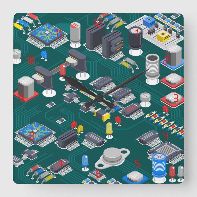 Reloj Cuadrado Tarjeta de circuito impreso (PCB) LED rojo (Anverso)