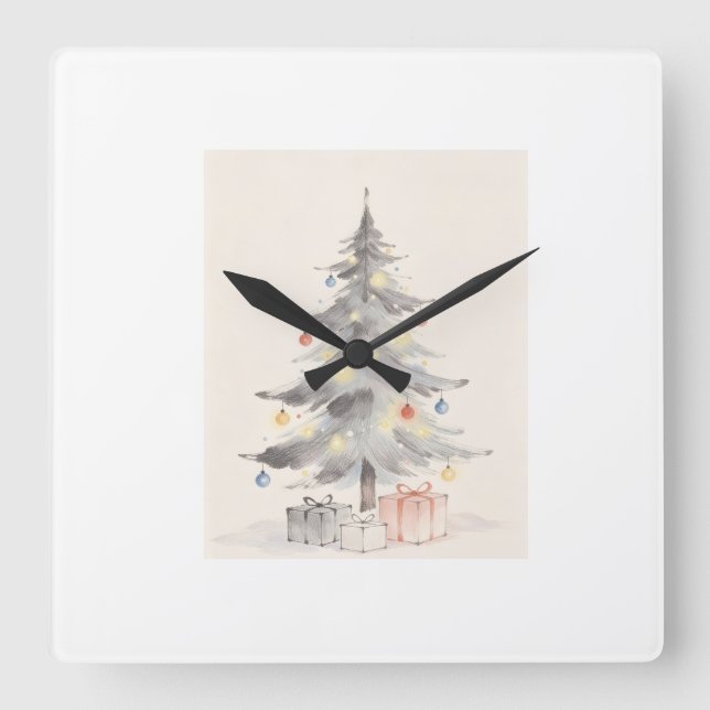 Reloj Cuadrado Tarjeta de Navidad (Anverso)