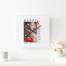 Reloj Cuadrado Tarjeta fotográfica navideña de escritura moderna