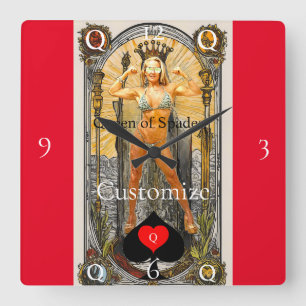 Reloj Cuadrado Tarot Card Queen of Spades Thunder_Cove