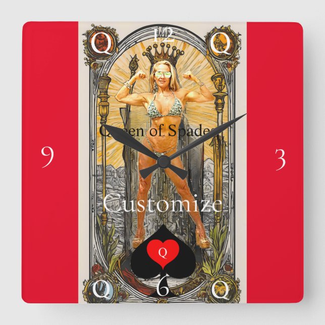 Reloj Cuadrado Tarot Card Queen of Spades Thunder_Cove (Anverso)