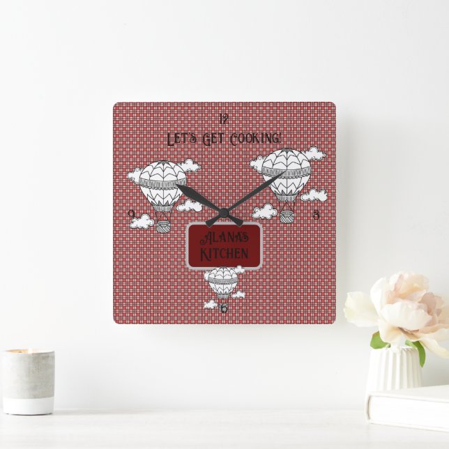 Reloj Cuadrado Tartán clásico rojo y blanco (Hogar)