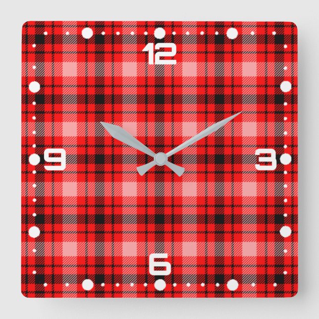 Reloj Cuadrado Tartán negro rojo tartán tachado patrón-24899 (Anverso)