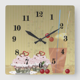Reloj Cuadrado Tartas dulces postres retro cereza vintage