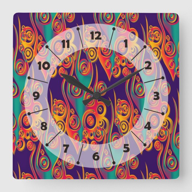 Reloj Cuadrado Tattoo Pattern Art - llamas y círculos (Anverso)