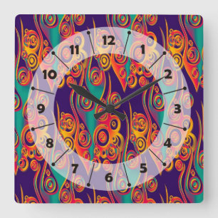 Reloj Cuadrado Tattoo Pattern Art - llamas y círculos
