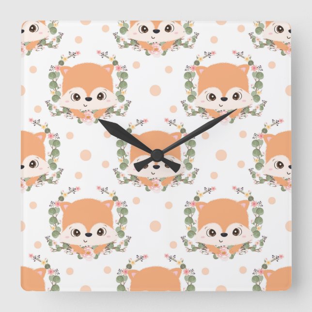 Reloj Cuadrado Tatuaje De Hedgehog Y Flor (Anverso)
