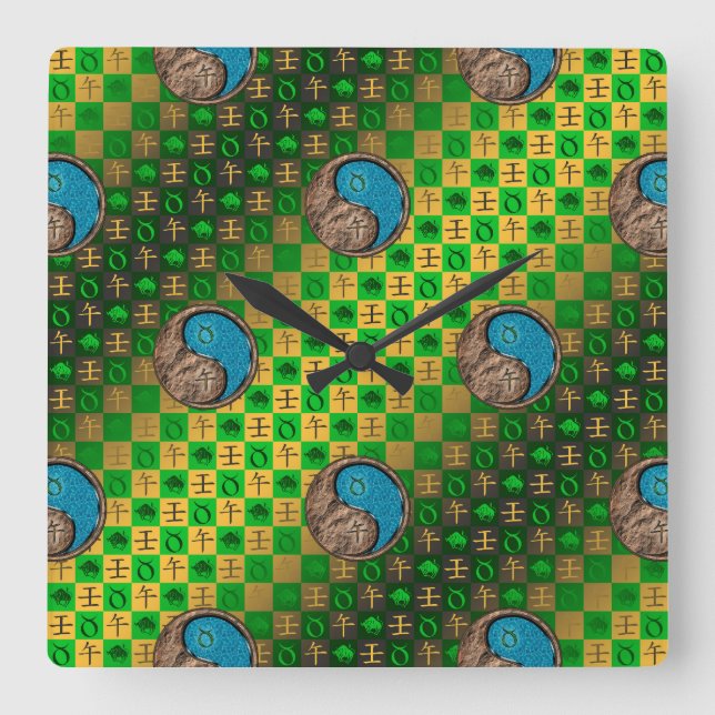 Reloj Cuadrado Tauro & Caballo de Agua (Anverso)
