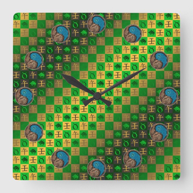 Reloj Cuadrado Tauro & Caballo de Agua (Anverso)