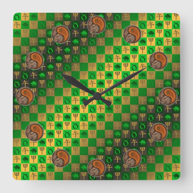 Reloj Cuadrado Tauro & Caballo de Madera (Anverso)