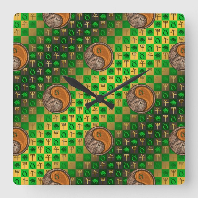 Reloj Cuadrado Tauro & Caballo de Madera (Anverso)