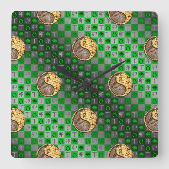 Reloj Cuadrado Tauro & Conejo de Fuego (Anverso)