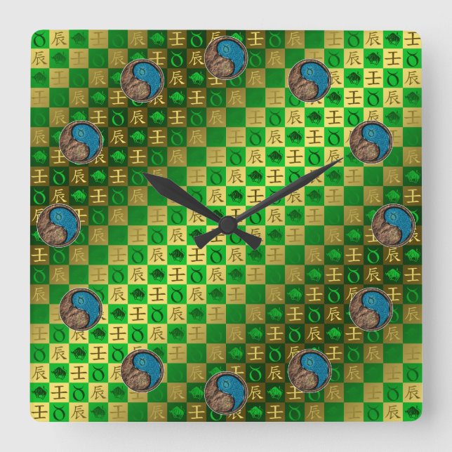 Reloj Cuadrado Tauro & Dragón de Agua (Anverso)