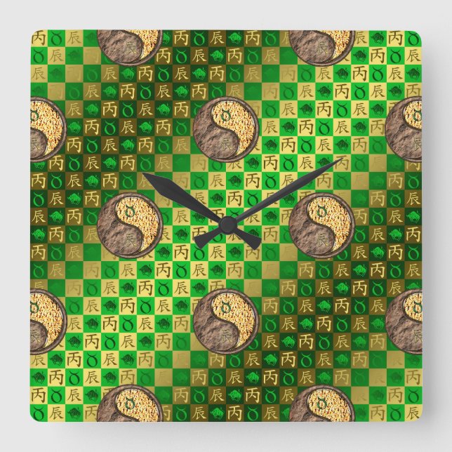Reloj Cuadrado Tauro & Dragón de Fuego (Anverso)