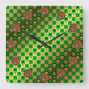 Reloj Cuadrado Tauro & Dragón de Madera