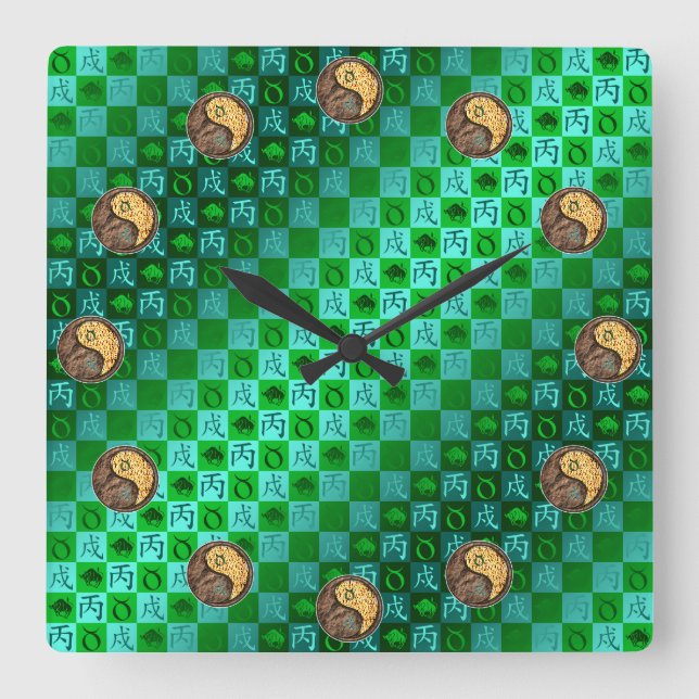 Reloj Cuadrado Tauro & Perro de Fuego (Anverso)