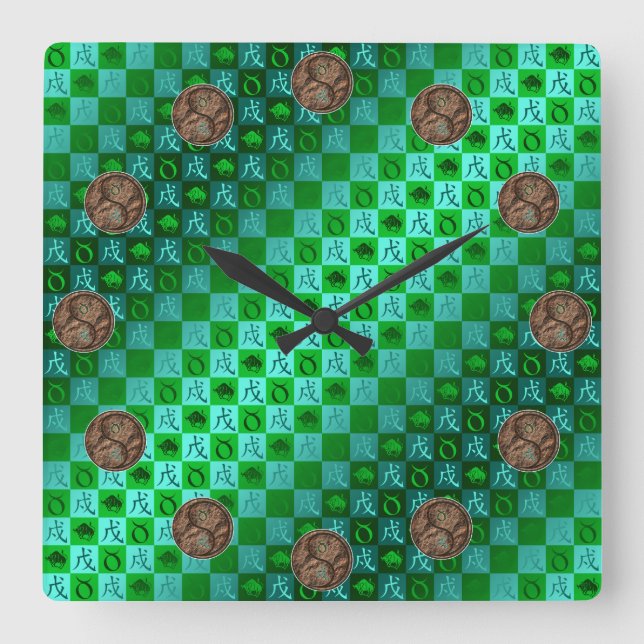 Reloj Cuadrado Tauro & Perro de Tierra (Anverso)