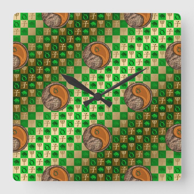 Reloj Cuadrado Tauro & Rata de Madera (Anverso)