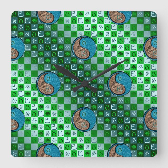 Reloj Cuadrado Tauro & Serpiente de Agua (Anverso)