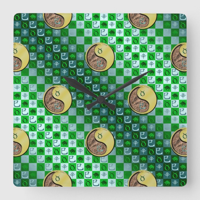 Reloj Cuadrado Tauro & Serpiente de Metal (Anverso)