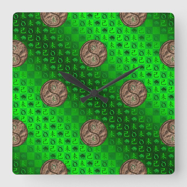 Reloj Cuadrado Tauro y Cabra de Tierra (Anverso)