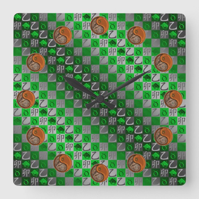Reloj Cuadrado Tauro y Conejo de Madera (Anverso)