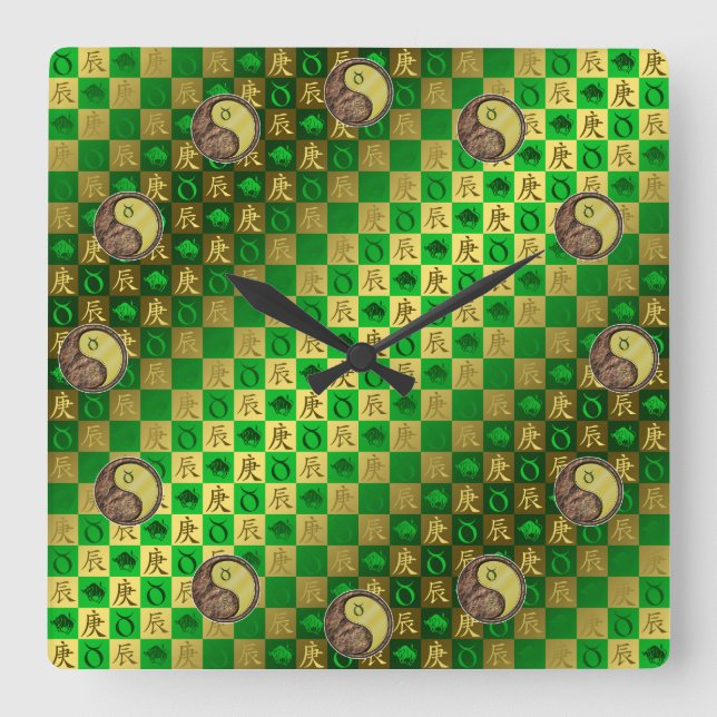 Reloj Cuadrado Tauro y Dragón de Metal (Anverso)