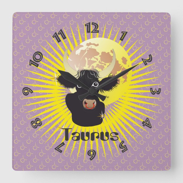 Reloj Cuadrado Taurus el abril 21 to May 20 graderías Clocks (Anverso)