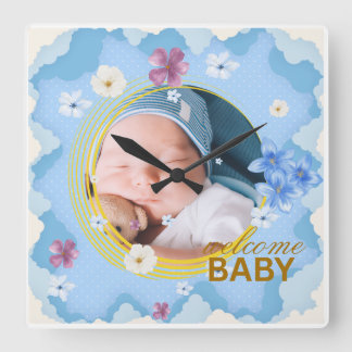 Reloj Cuadrado Taza de café con foto personalizada 'Bienvenido be