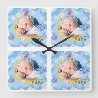 Reloj Cuadrado Taza de café con foto personalizada 'Bienvenido be