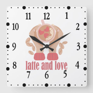 Reloj Cuadrado Taza de latte y amor, manos y cita de café  