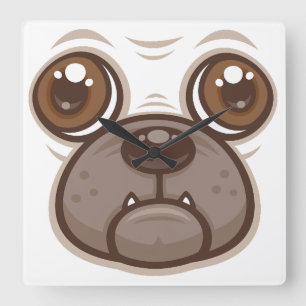 Reloj Cuadrado Taza de Pug de Dibujos Animados Cara de Perro Cach
