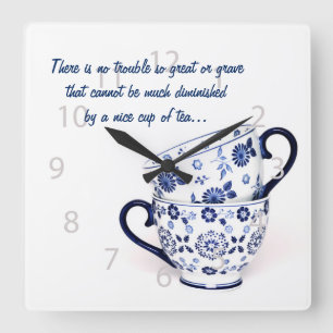 Reloj Cuadrado Taza de té clásica elegante azul