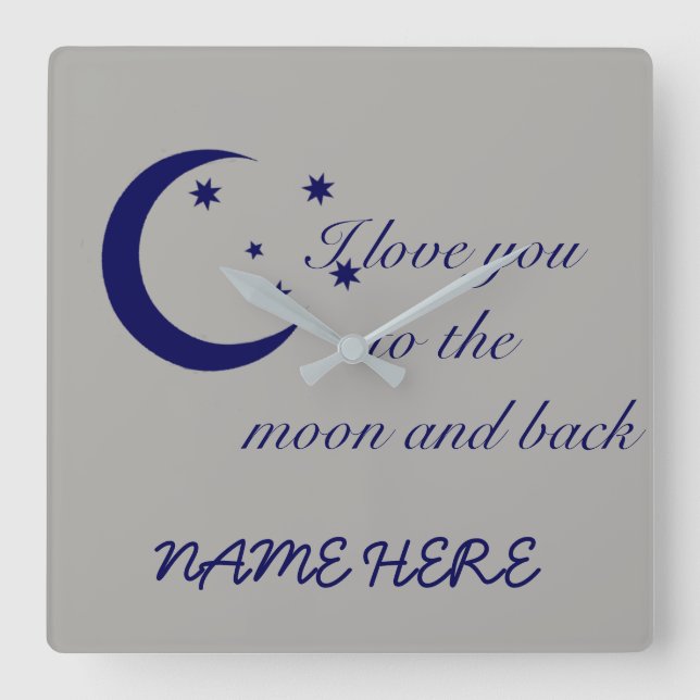 Reloj Cuadrado Te Amo A La Luna Y A La Vuelta (Anverso)