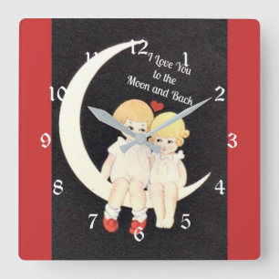 Reloj Cuadrado Te amo a la luna y atrás, diseño popular