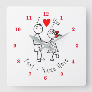Reloj Cuadrado Te Amo - Pareja Cuta - Texto Personalizado / Nombr