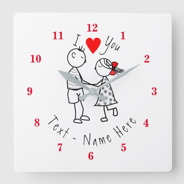 Reloj Cuadrado Te Amo - Pareja Cuta - Texto Personalizado / Nombr (Anverso)
