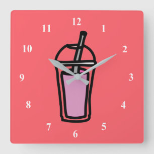 Reloj Cuadrado Té con leche Bubble Tea adolescente chica rosa