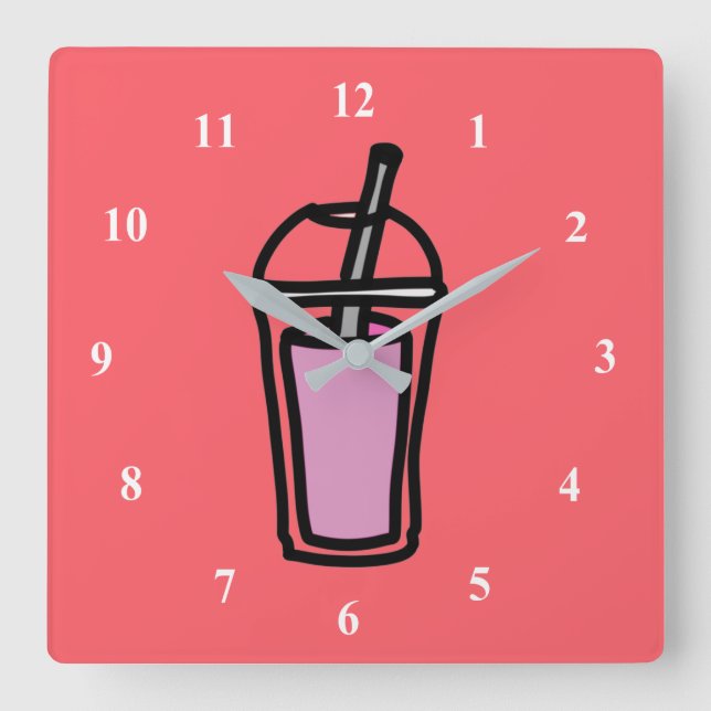 Reloj Cuadrado Té con leche Bubble Tea adolescente chica rosa (Anverso)