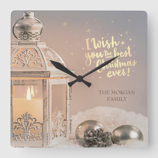 Reloj Cuadrado Te deseo la mejor Navidad, Linterna (Anverso)