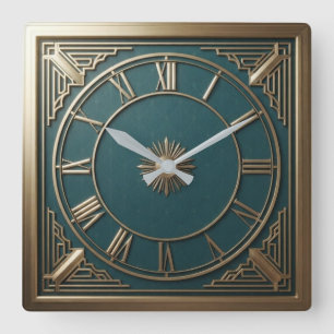 Reloj Cuadrado Teal and Gold Art Deco Luxury Roman Numeral