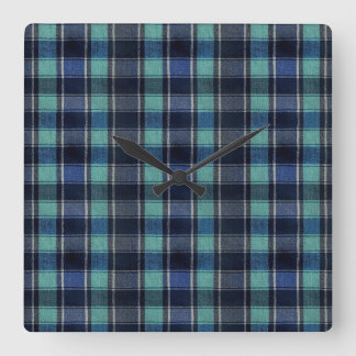 Reloj Cuadrado Teal & Navy Tartan Plaid Round Wall Clock