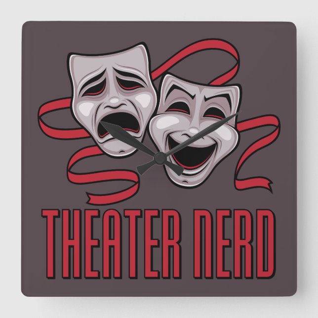 Reloj Cuadrado Teatro de Comedia y Tragedia Nerd (Anverso)