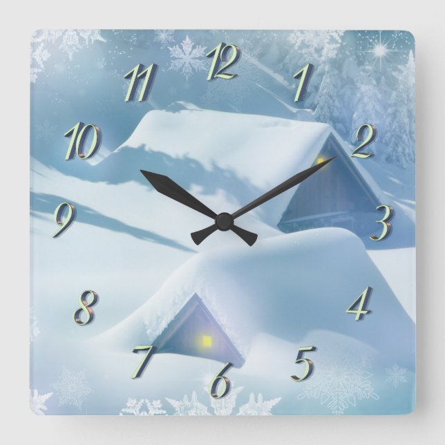 Reloj Cuadrado Techo de nieve en un bosque (Anverso)