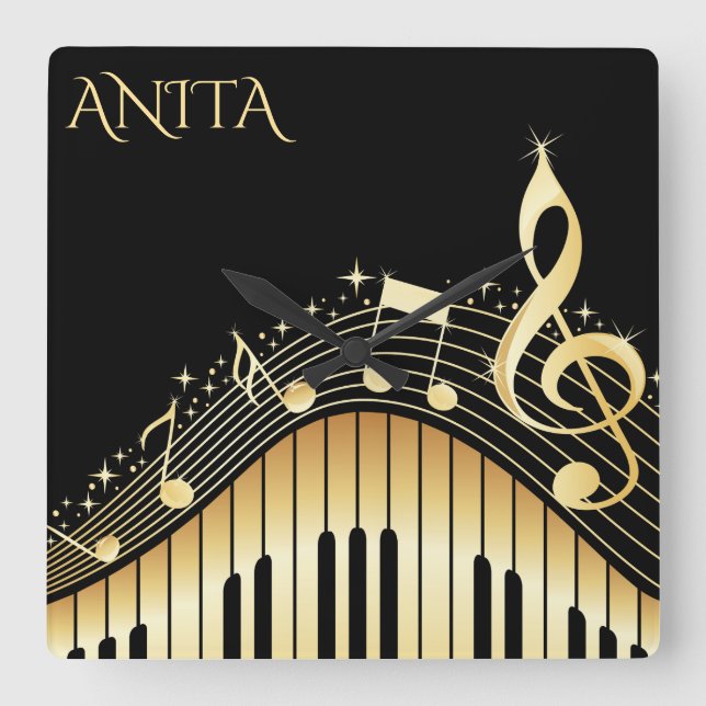 Reloj Cuadrado Teclado musical con monograma (Anverso)