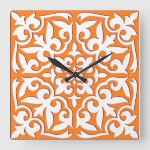 Reloj Cuadrado Teja marroquí - naranja coralino y blanco