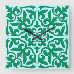 Reloj Cuadrado Teja marroquí - turquesa y aguamarina