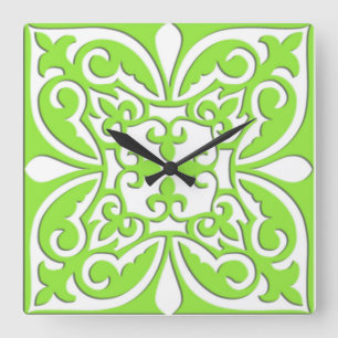 Reloj Cuadrado Teja marroquí - verde lima y blanco