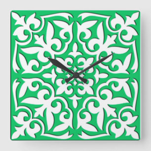 Reloj Cuadrado Teja marroquí - verde y blanco de jade