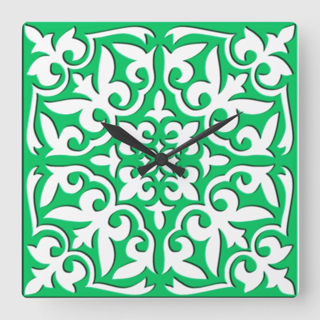 Reloj Cuadrado Teja marroquí - verde y blanco de jade (Anverso)